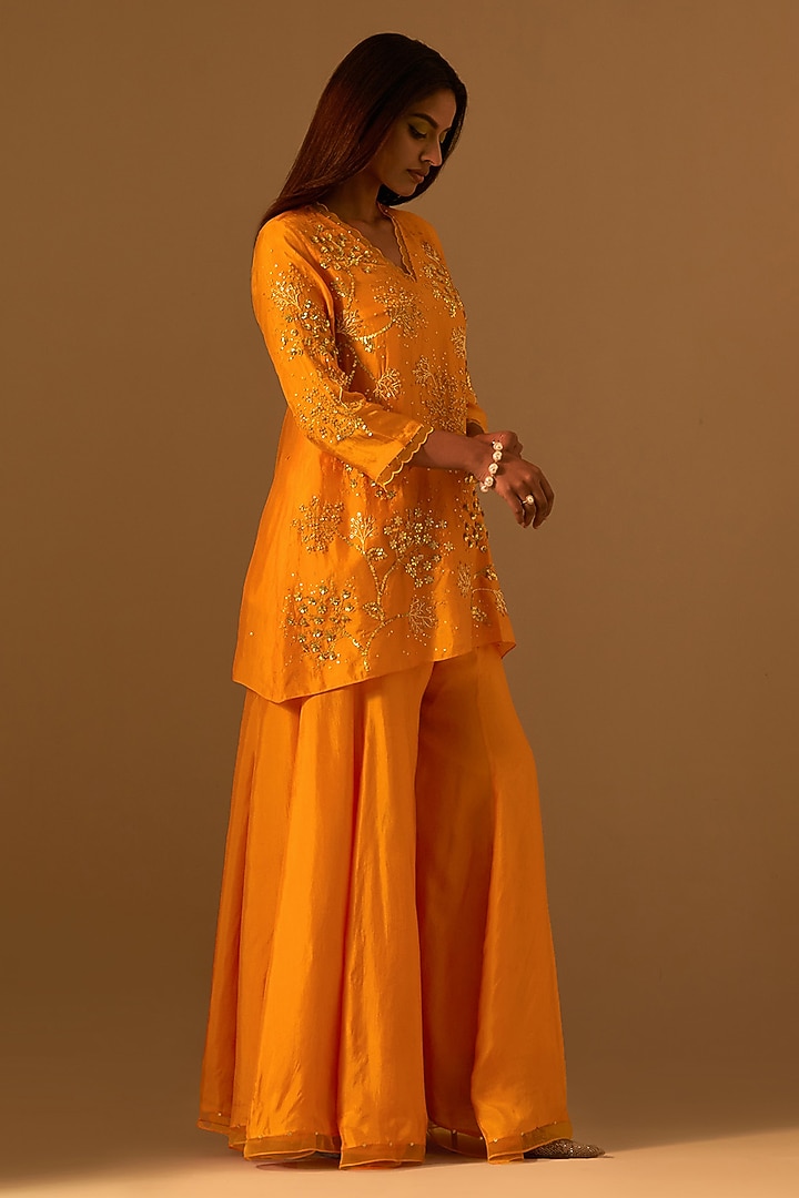 Tangerine-Colored Silk Wedding Sharara Set by One not two at Pernia's Pop Up Shop