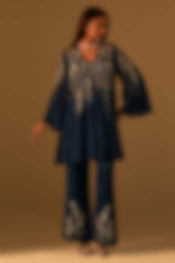 Navy Silk Sequins Embroidered Kurta Set by One not two at Pernia's Pop Up Shop
