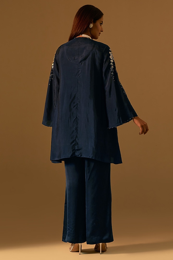 Navy Silk Sequins Embroidered Kurta Set by One not two at Pernia's Pop Up Shop
