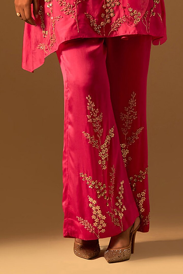 Hot Pink Silk Hand Embroidered Kurta Set by One not two at Pernia's Pop Up Shop