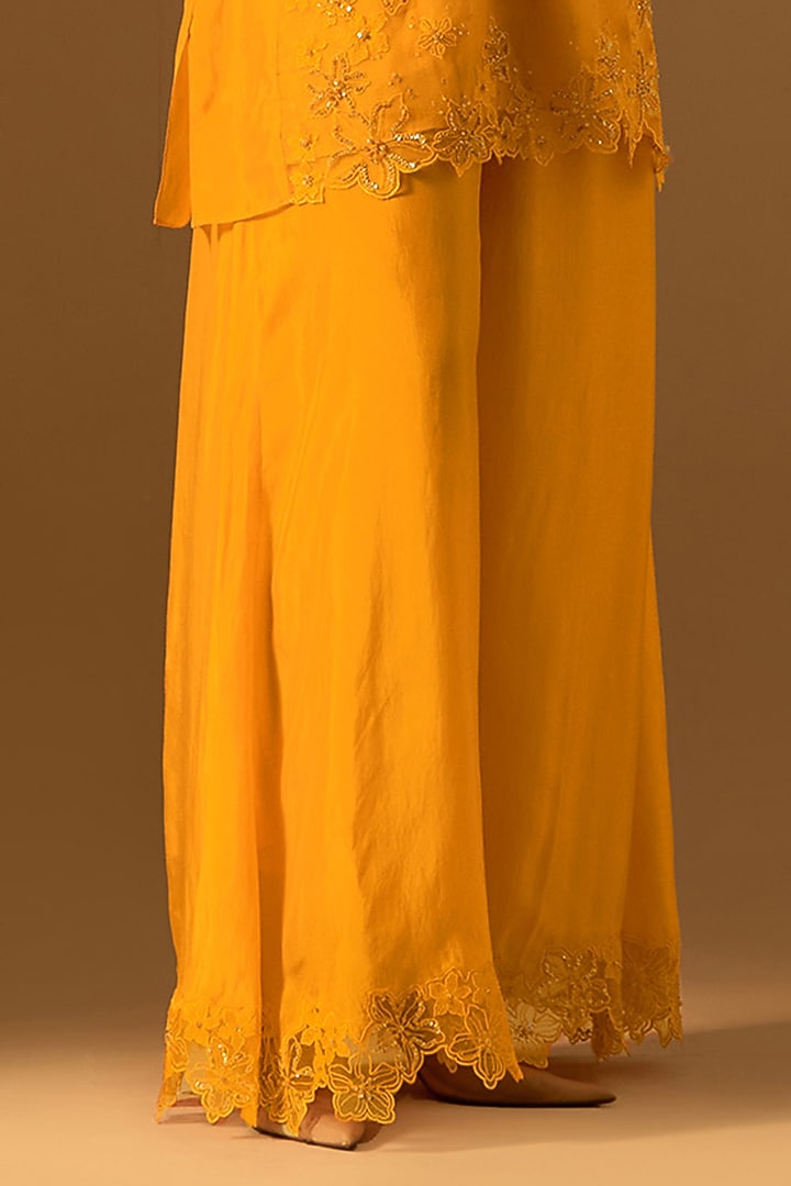 Saffron Silk Wedding Sharara Set by One not two at Pernia's Pop Up Shop