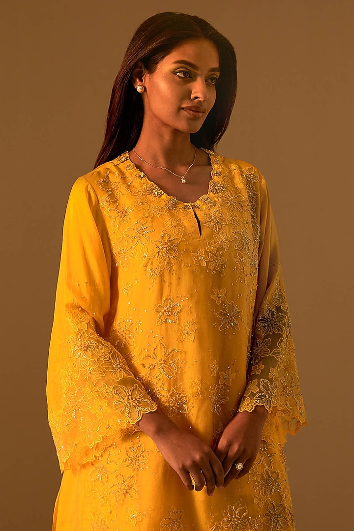 Saffron Silk Wedding Sharara Set by One not two at Pernia's Pop Up Shop