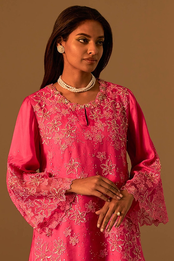 Hot Pink Silk Wedding Sharara Set by One not two at Pernia's Pop Up Shop