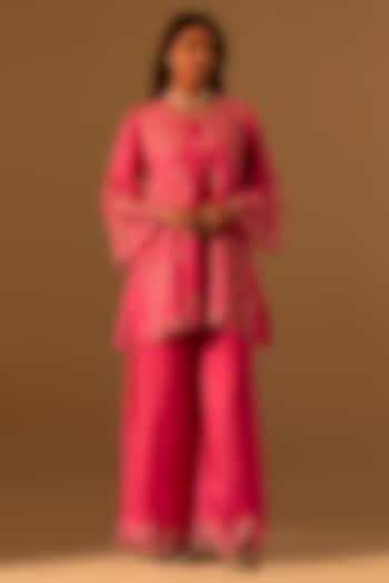 Hot Pink Silk Wedding Sharara Set by One not two at Pernia's Pop Up Shop