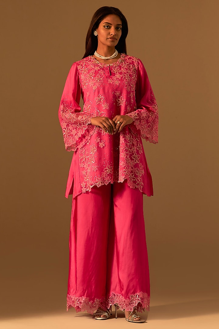 Hot Pink Silk Wedding Sharara Set by One not two at Pernia's Pop Up Shop