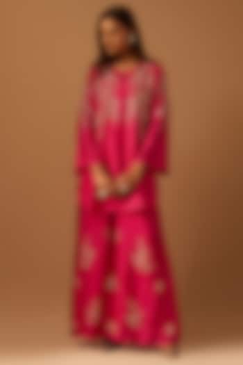 Hot Pink Silk Hand Embroidered Wedding Sharara Set by One not two at Pernia's Pop Up Shop