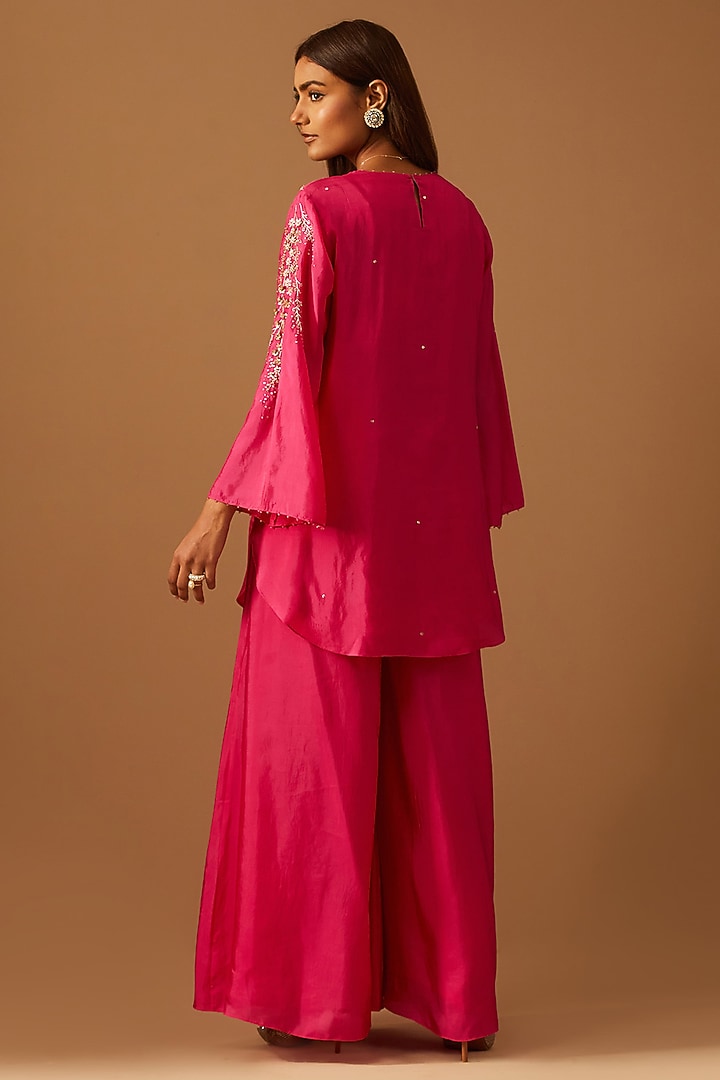 Hot Pink Silk Hand Embroidered Wedding Sharara Set by One not two at Pernia's Pop Up Shop