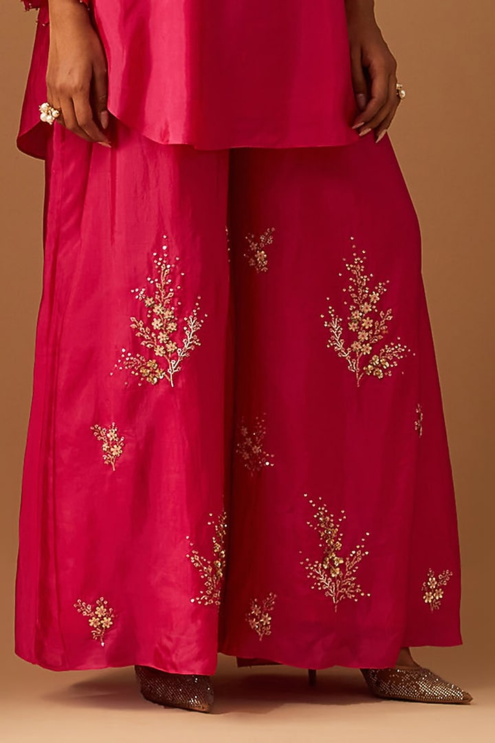Hot Pink Silk Hand Embroidered Wedding Sharara Set by One not two at Pernia's Pop Up Shop