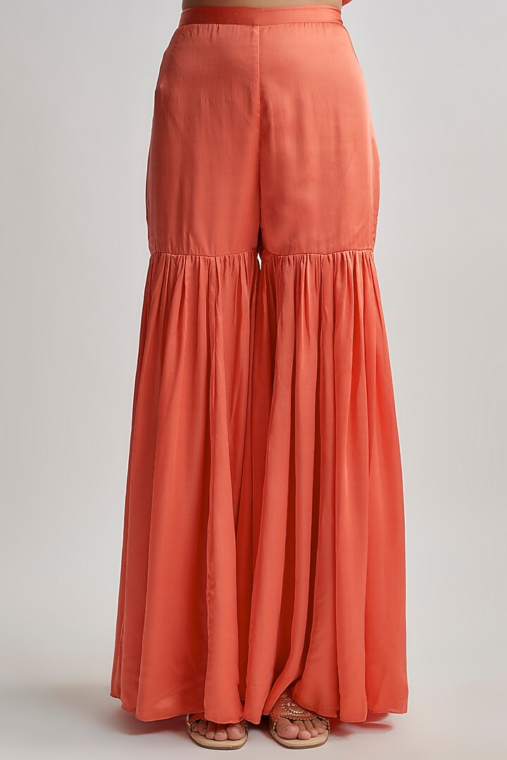 Coral Viscose Silk Embroidered Kurta Set by One not two at Pernia's Pop Up Shop