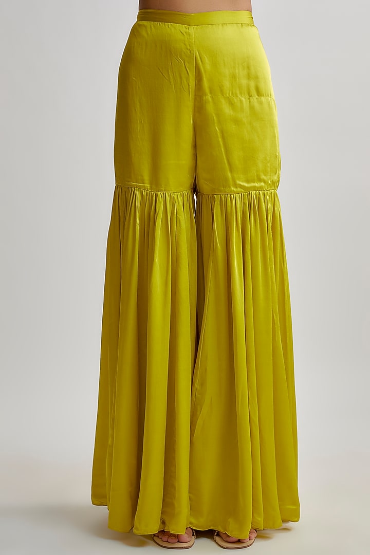 Yellow Viscose Silk Embroidered Kurta Set by One not two at Pernia's Pop Up Shop