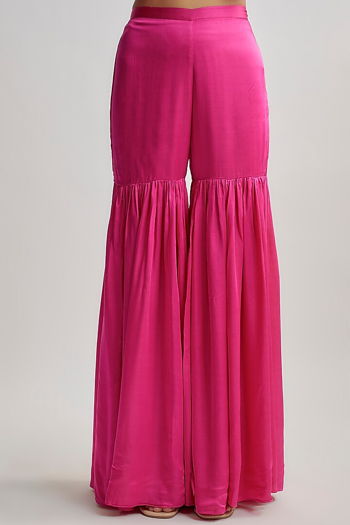 Hot Pink Viscose Silk Embroidered Kurta Set by One not two at Pernia's Pop Up Shop