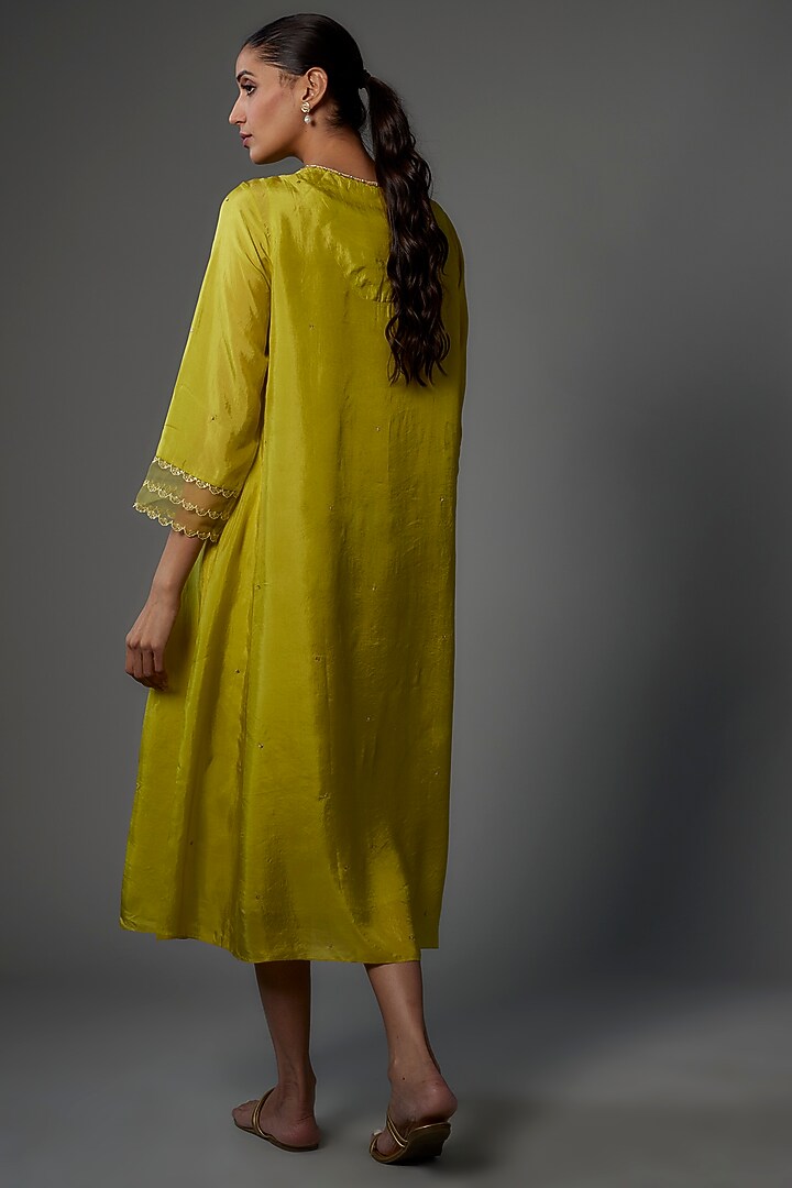 Citrine Viscose Silk Embroidered Kurta by One not two at Pernia's Pop Up Shop