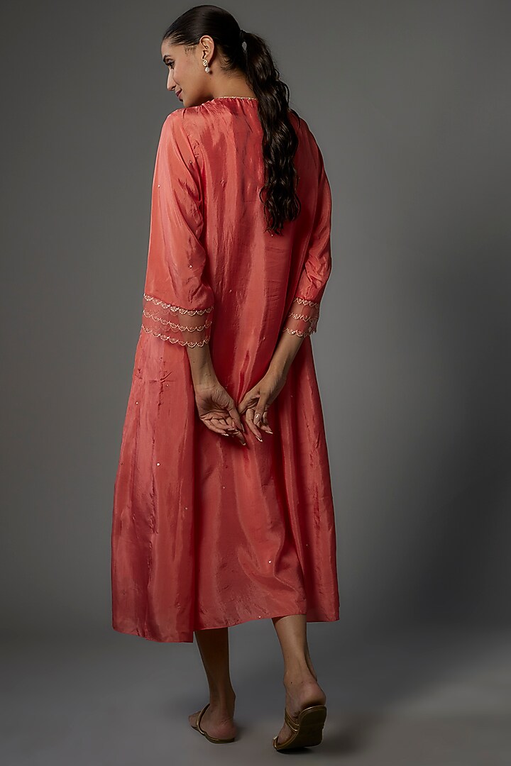Coral Viscose Silk Embroidered Kurta by One not two at Pernia's Pop Up Shop
