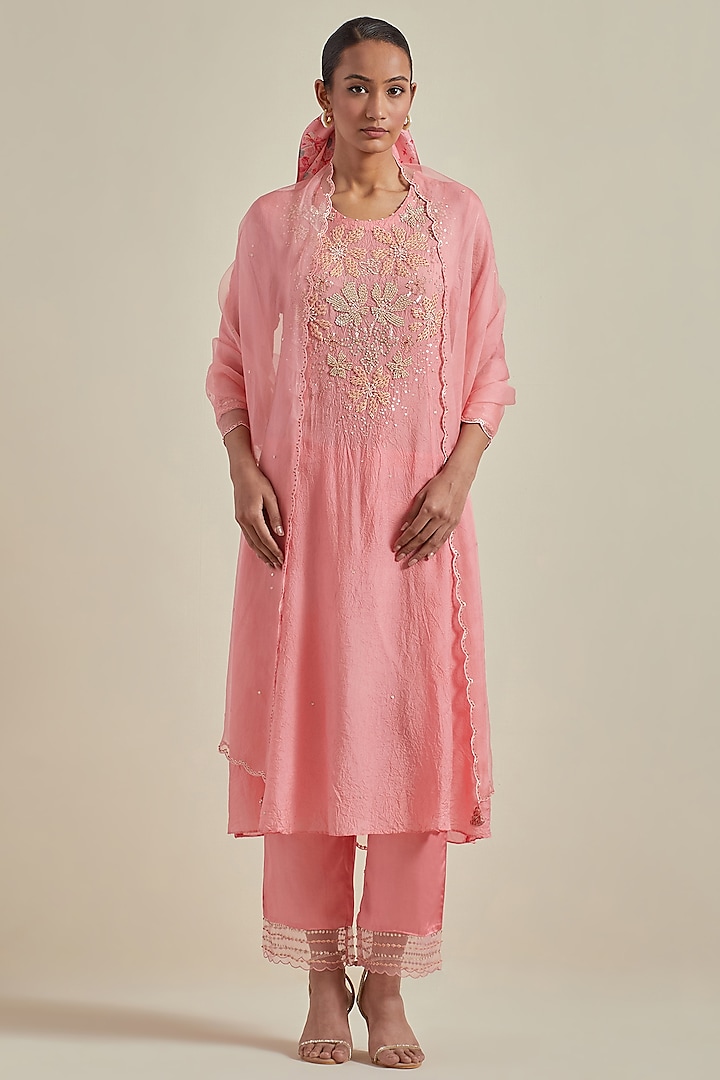 Peach Organza Sequins Work Dupatta by One not two at Pernia's Pop Up Shop