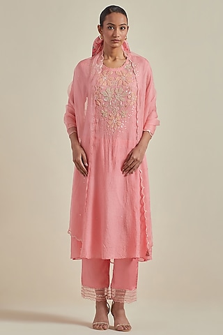 Peach Organza Sequins Work Dupatta by One not two