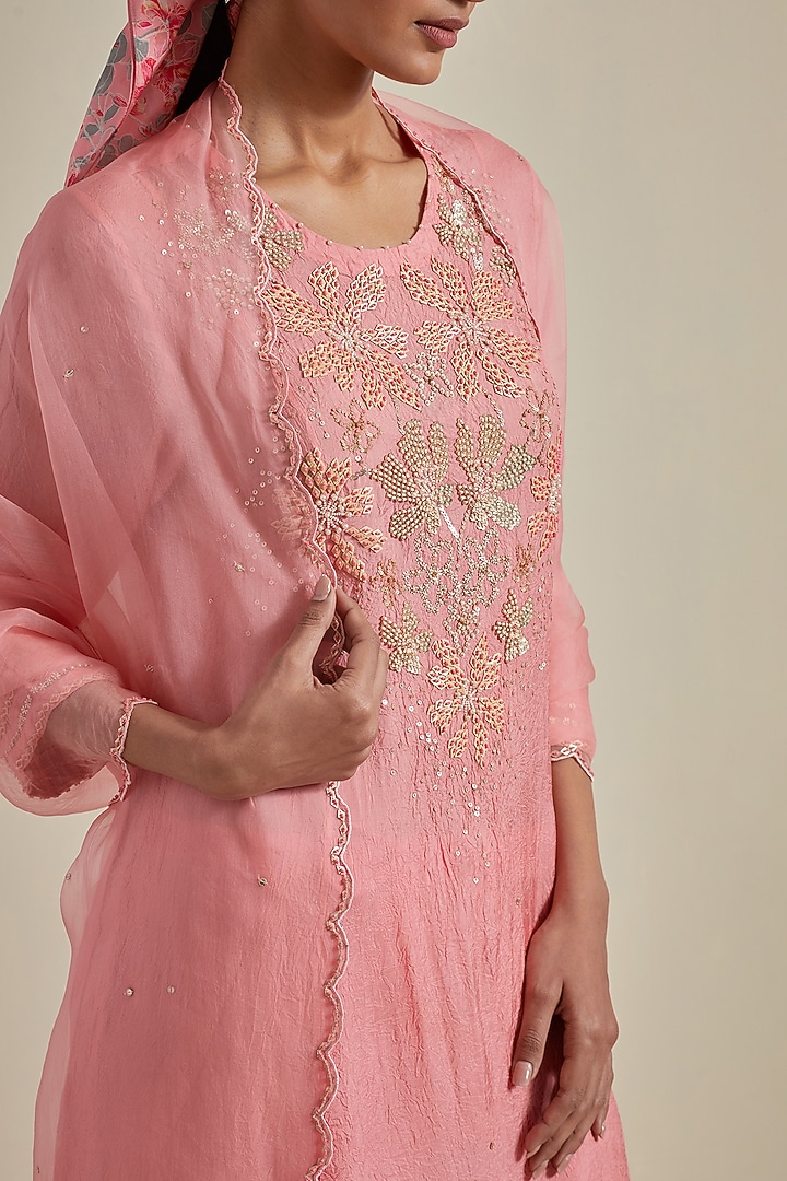Peach Organza Sequins Work Dupatta by One not two at Pernia's Pop Up Shop
