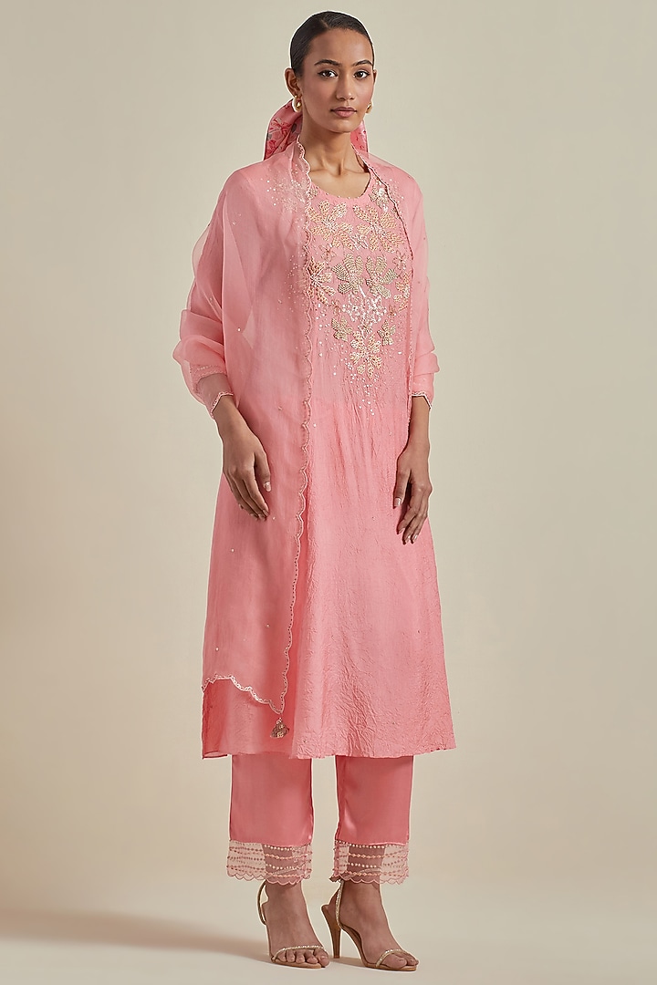 Peach Organza Sequins Work Dupatta by One not two at Pernia's Pop Up Shop