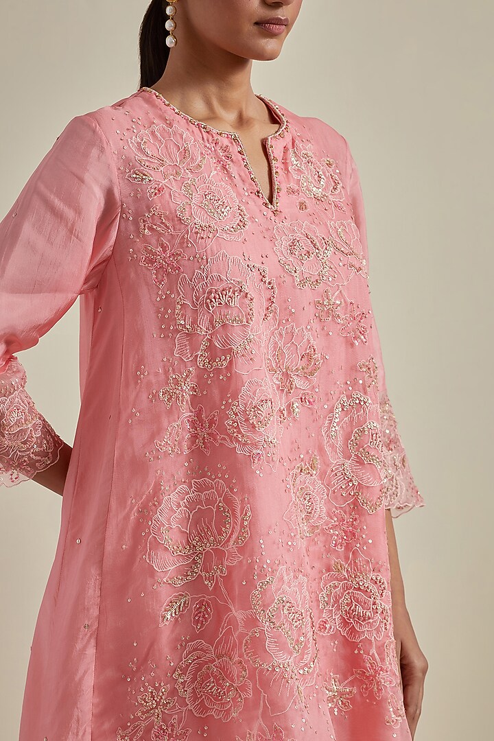 Peach Viscose Silk Thread Embroidered Wedding Sharara Set by One not two at Pernia's Pop Up Shop