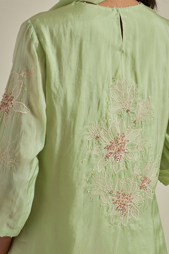 Mist Green Viscose Silk Thread Embroidered Wedding Sharara Set by One not two at Pernia's Pop Up Shop