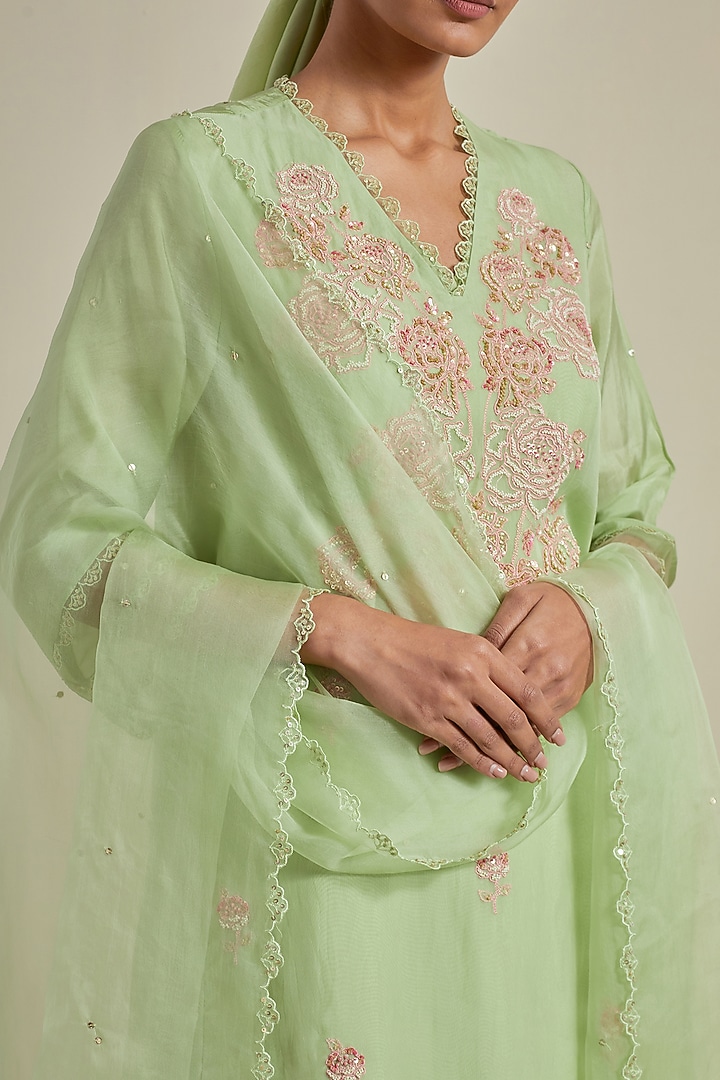 Mist Green Organza Sequins Work Dupatta by One not two at Pernia's Pop Up Shop