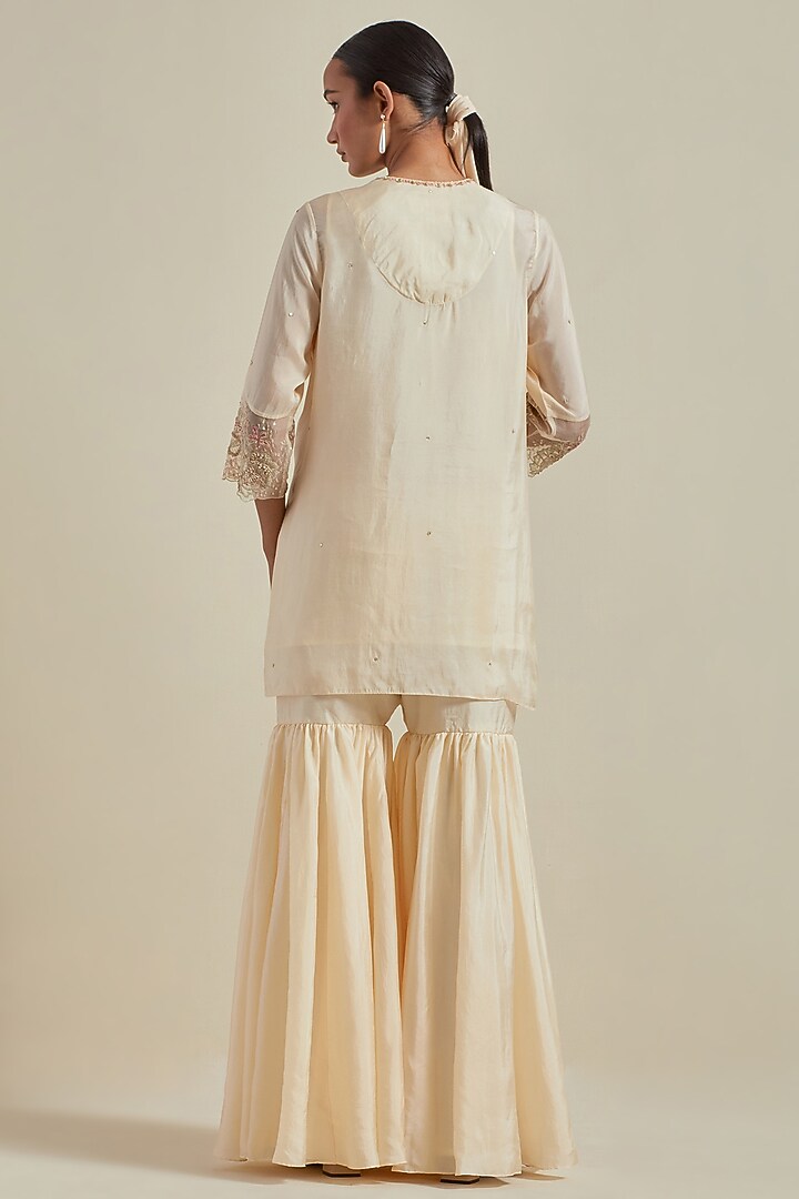 Ecru Viscose Silk Thread Embroidered Wedding Sharara Set by One not two at Pernia's Pop Up Shop