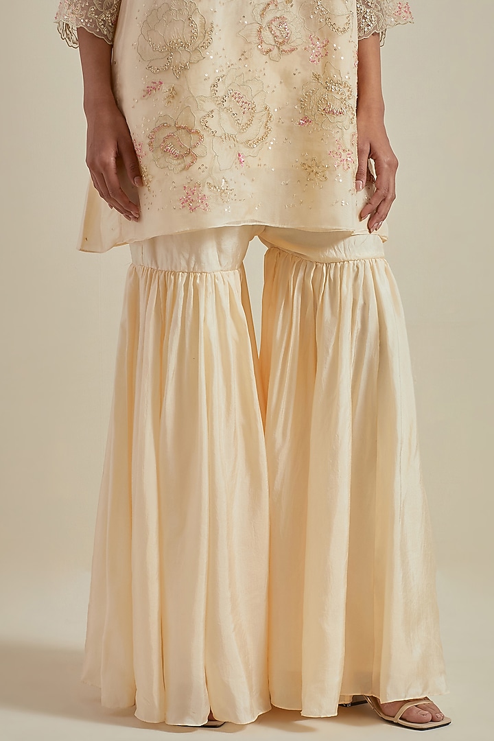 Ecru Viscose Silk Thread Embroidered Wedding Sharara Set by One not two at Pernia's Pop Up Shop