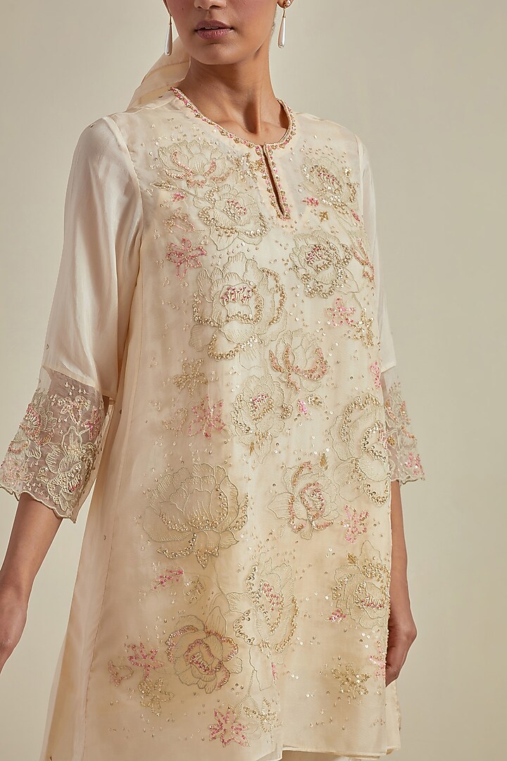 Ecru Viscose Silk Thread Embroidered Wedding Sharara Set by One not two at Pernia's Pop Up Shop
