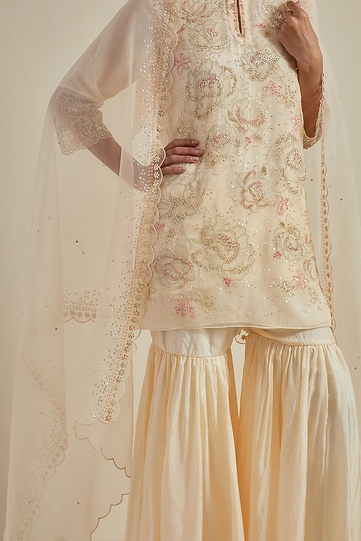 Ecru Organza Sequins Work Dupatta by One not two at Pernia's Pop Up Shop