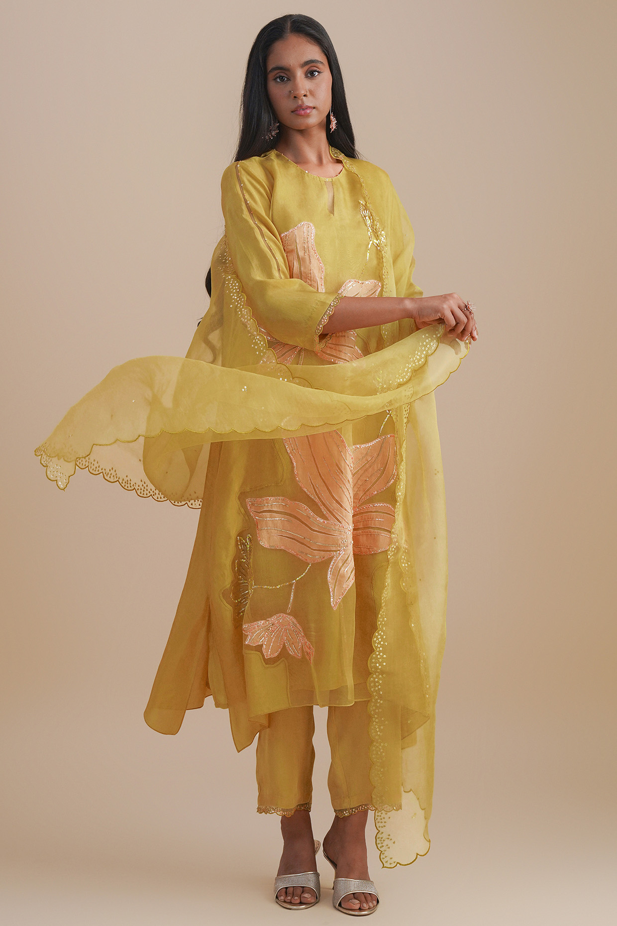 Daffodil Silk Organza Sequins Embroidered Dupatta by One not two at Pernia's Pop Up Shop