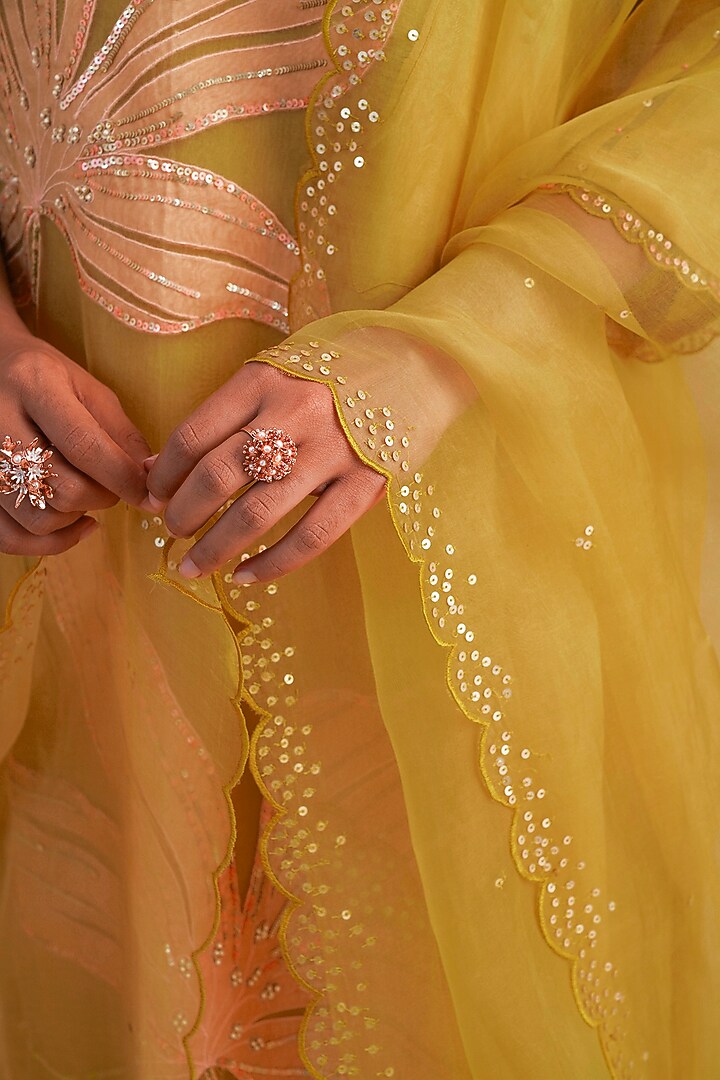 Daffodil Silk Organza Sequins Embroidered Dupatta by One not two at Pernia's Pop Up Shop