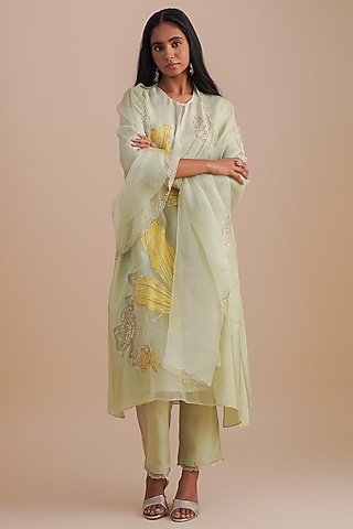 Mist Silk Organza Sequins Embroidered Dupatta by One not two