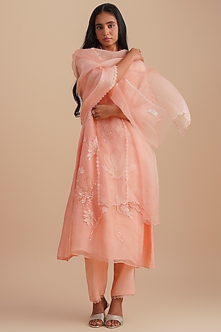Blush Silk Organza Sequins Embroidered Dupatta by One not two