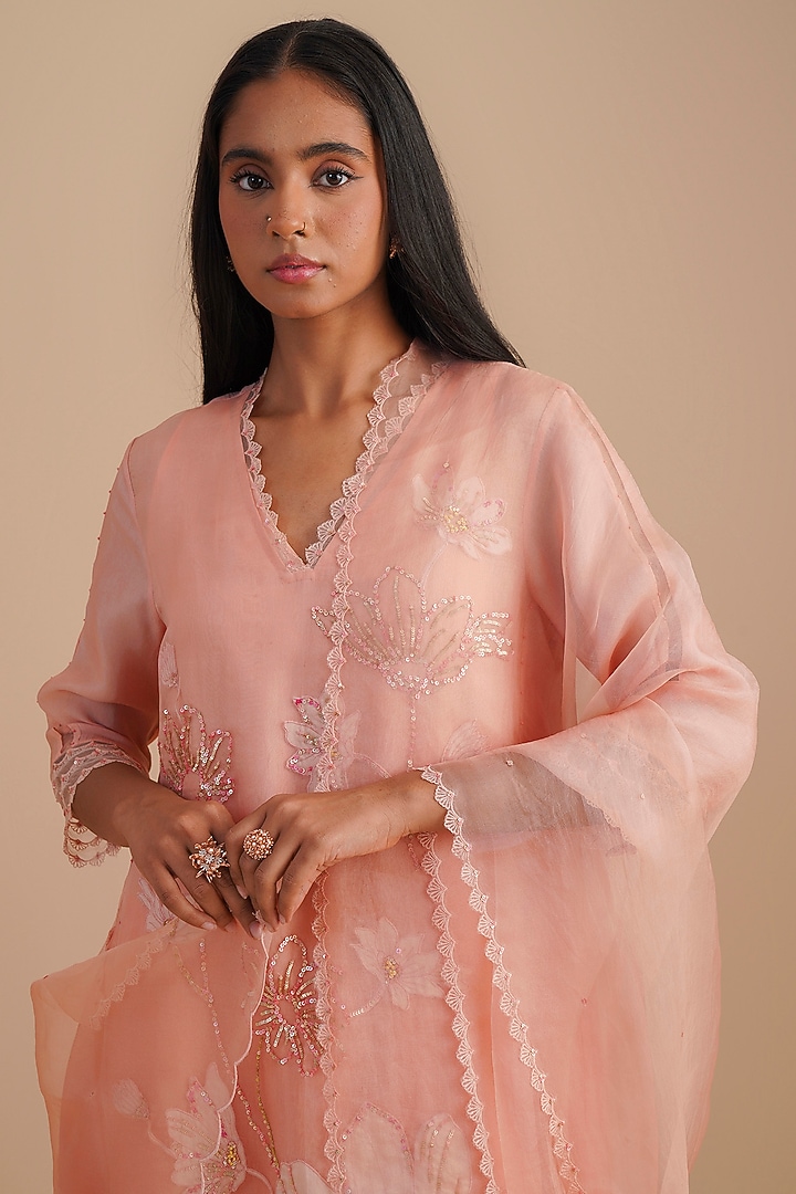 Blush Silk Organza Sequins Embroidered Dupatta by One not two at Pernia's Pop Up Shop