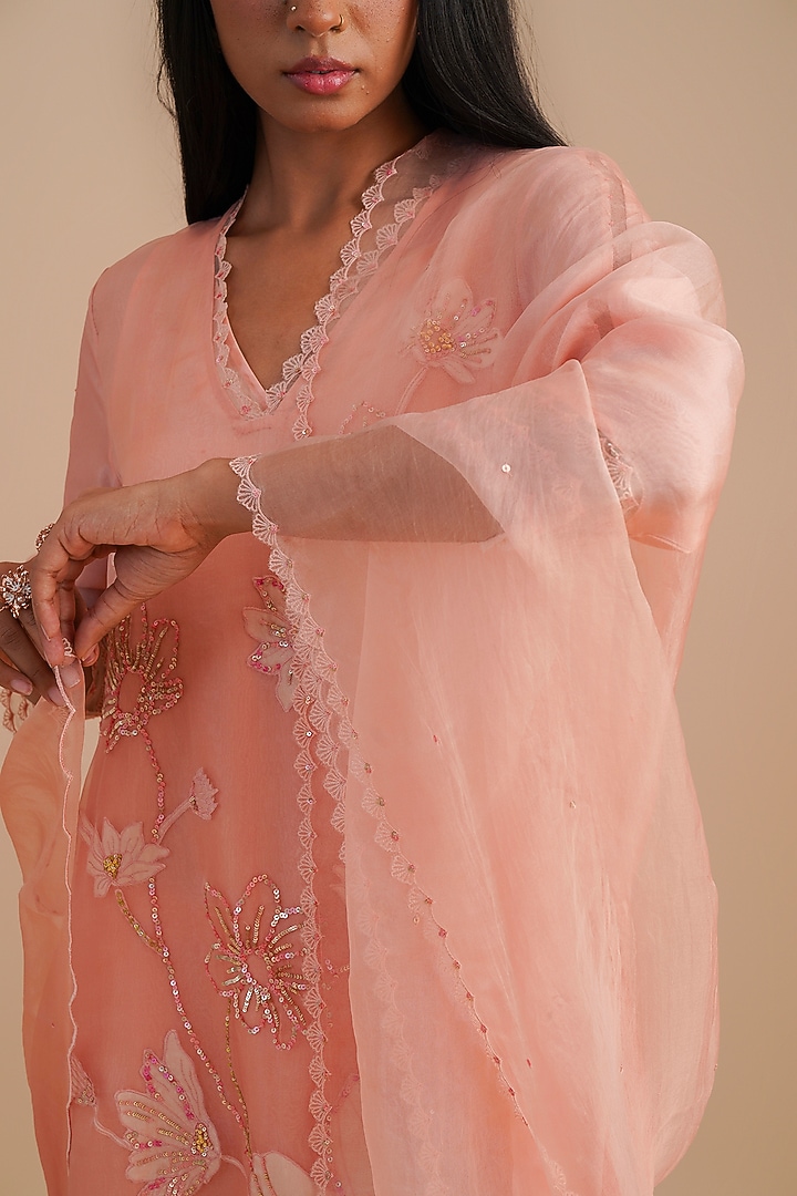 Blush Silk Organza Sequins Embroidered Dupatta by One not two at Pernia's Pop Up Shop