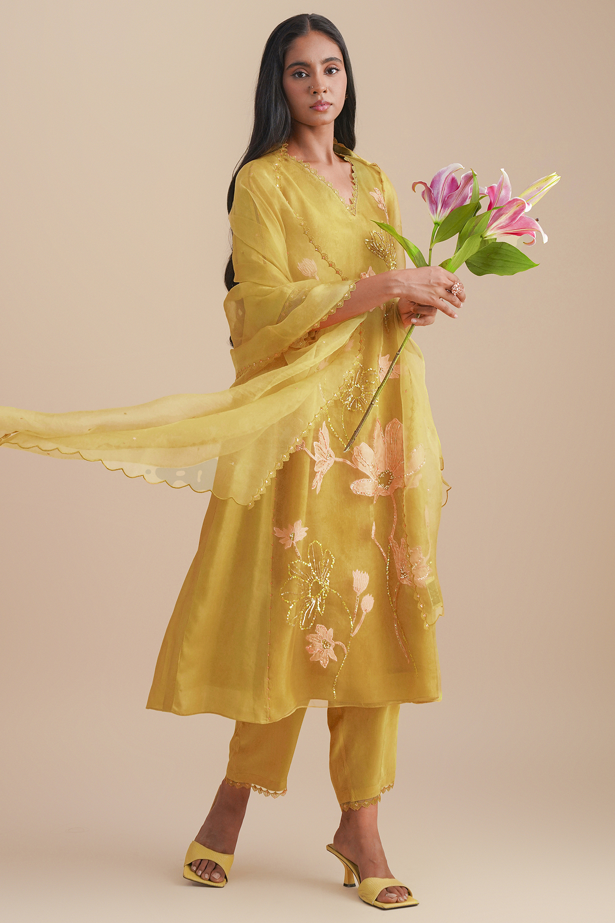 Daffodil Silk Organza Sequins Embroidered Dupatta by One not two at Pernia's Pop Up Shop