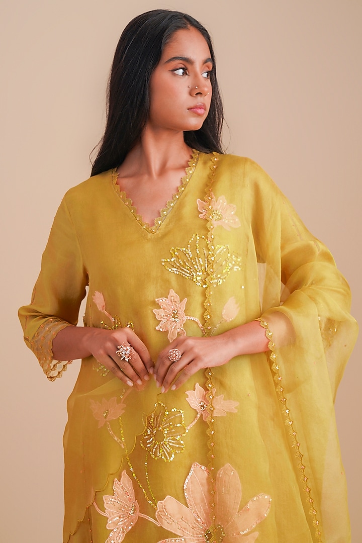 Daffodil Silk Organza Sequins Embroidered Dupatta by One not two at Pernia's Pop Up Shop
