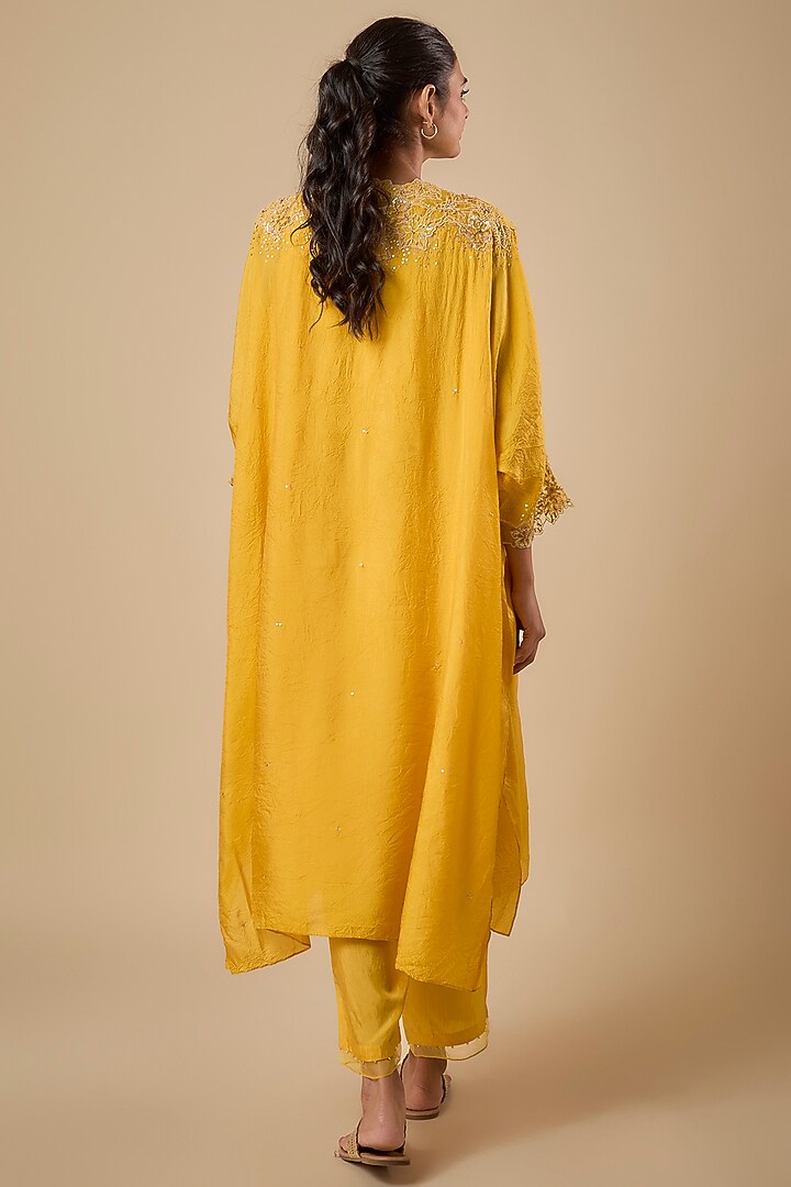 Amber Yellow Silk Kurta Set by One not two at Pernia's Pop Up Shop