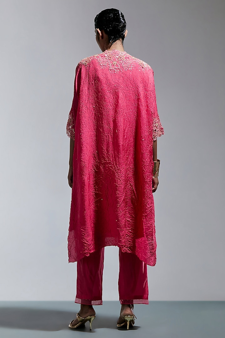 Raspberry Pink Silk Floral Thread Embroidered Kurta Set by One not two at Pernia's Pop Up Shop