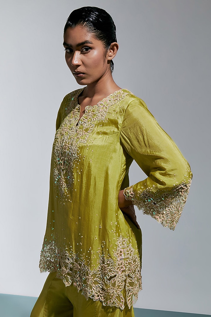 Heena Green Silk Wedding Sharara Set by One not two at Pernia's Pop Up Shop
