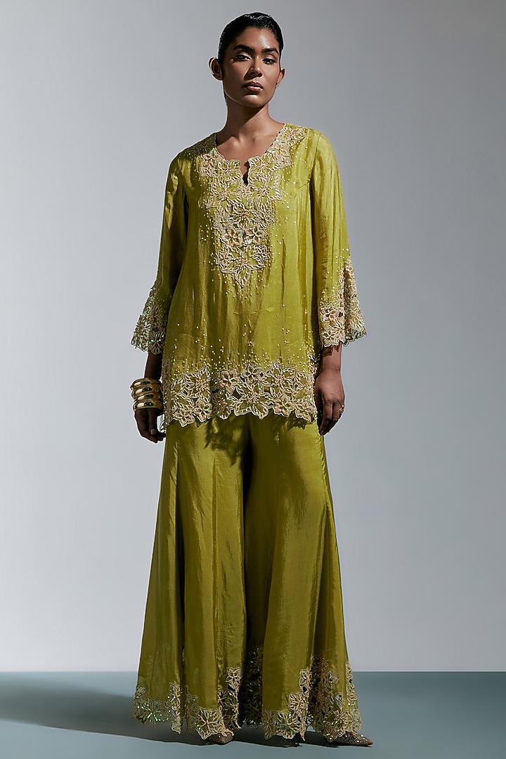 Heena Green Silk Wedding Sharara Set by One not two at Pernia's Pop Up Shop