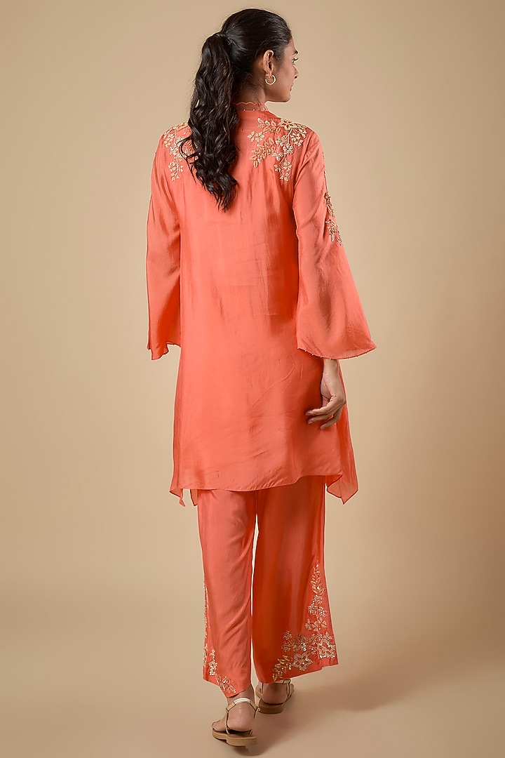 Vermillion Silk Kurta Set by One not two at Pernia's Pop Up Shop