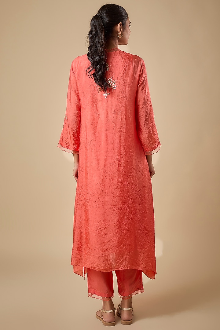 Vermillion Silk Kurta Set by One not two at Pernia's Pop Up Shop