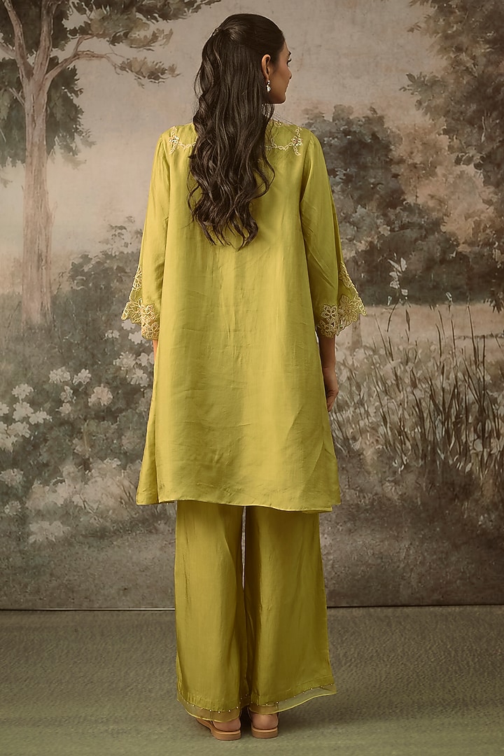 Heena Green Silk Embroidered Co-Ord Set by One not two at Pernia's Pop Up Shop
