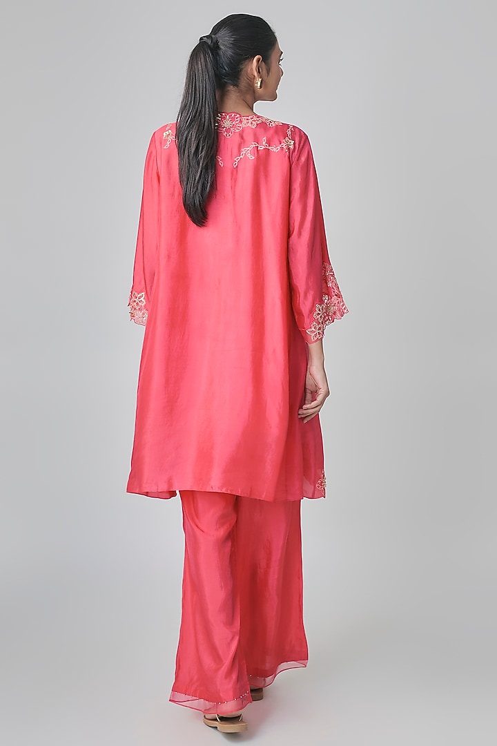 Raspberry Silk Embroidered Co-Ord Set by One not two at Pernia's Pop Up Shop