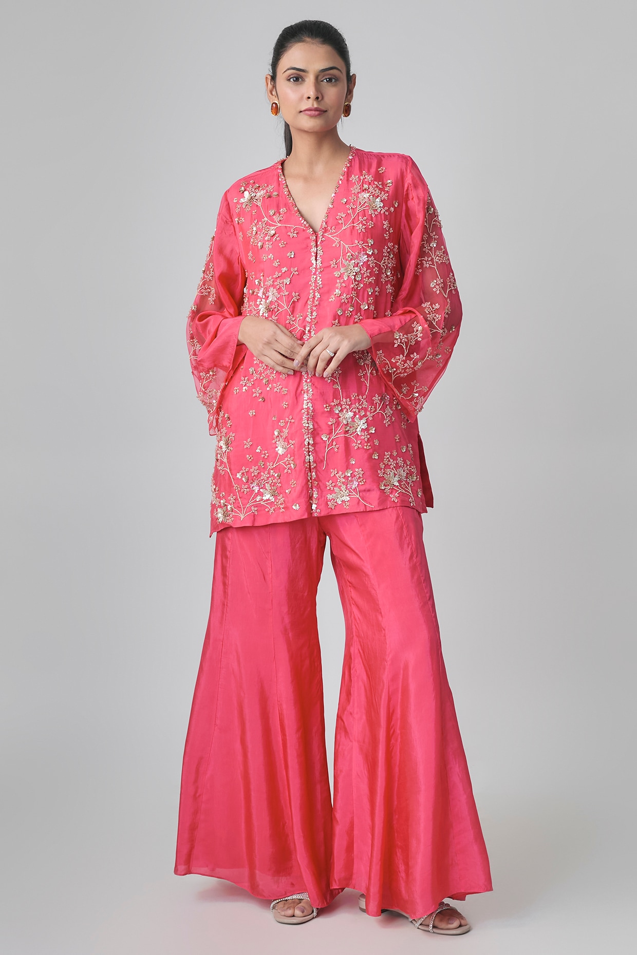 One not two Raspberry Silk Sharara Set