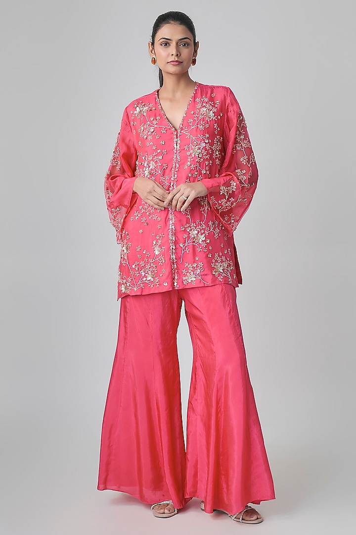 Raspberry Silk Wedding Sharara Set by One not two at Pernia's Pop Up Shop