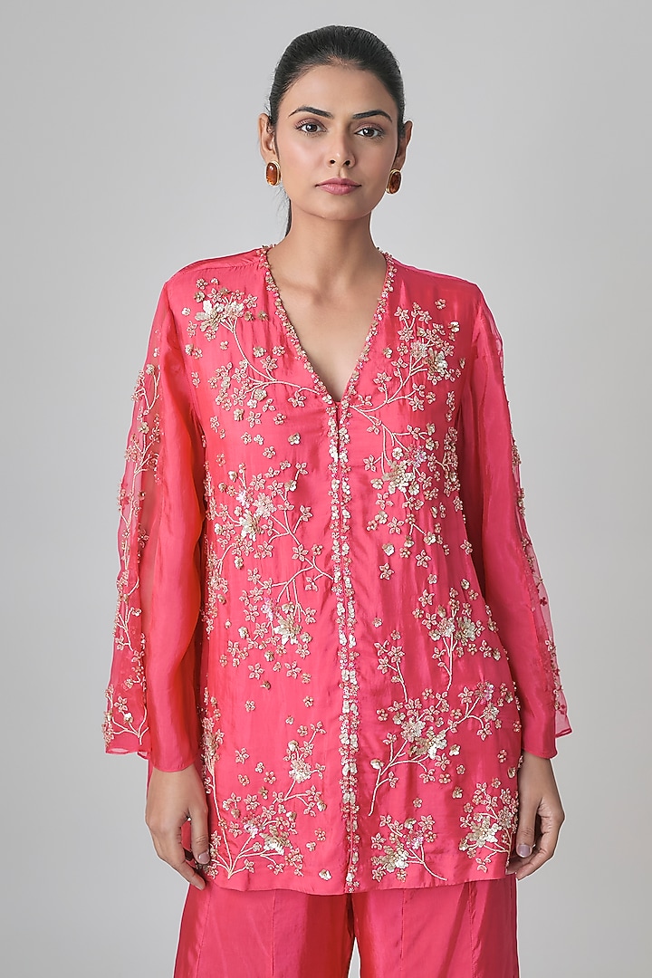 Raspberry Silk Wedding Sharara Set by One not two at Pernia's Pop Up Shop
