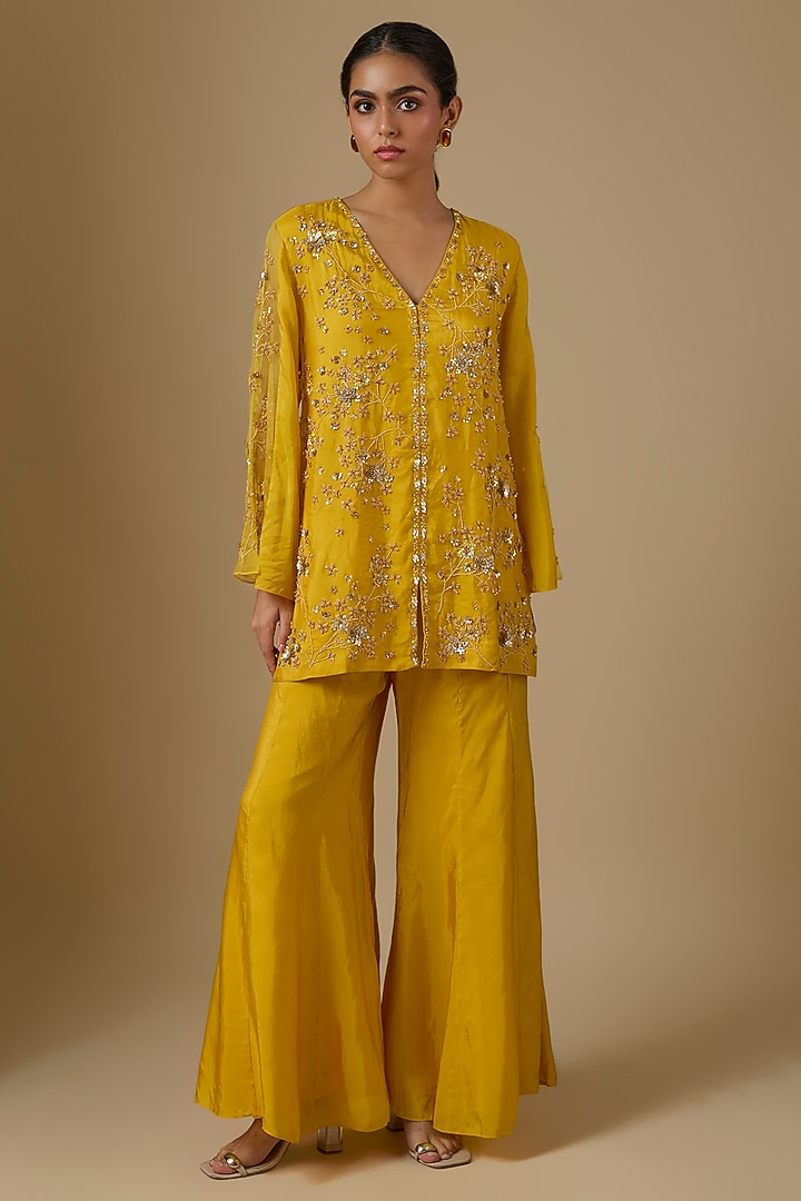 Amber Yellow Silk Wedding Sharara Set by One not two at Pernia's Pop Up Shop