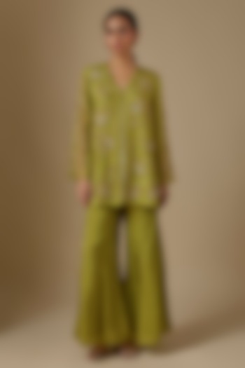 Henna Green Silk Wedding Sharara Set by One not two at Pernia's Pop Up Shop