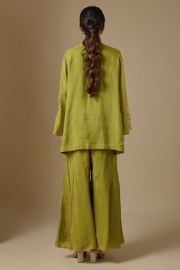 Henna Green Silk Wedding Sharara Set by One not two at Pernia's Pop Up Shop